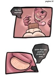 2_panel_comic 2koma blocky_body comic español floating_head jenny_belle_(slipperyt) minecraft page_16 penis spanish text white_border