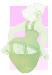 anus areolae ass big_ass blush breasts exposed_pussy female gem_(species) green_skin kokobuttz lingerie looking_at_viewer looking_back peridot_(steven_universe) pussy short_dress short_hair sideboob steven_universe thick_thighs tight_clothing