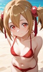 1girls ai_generated beach bikini female female_only silica solo sword_art_online tagme