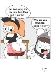 2020 anal anal_sex anthro ass beanie big_breasts big_butt black_clothing black_hat black_headwear black_shirt black_topwear bottomwear breasts broken_finger brown_hair buttplug buttplug_in_ass buttplug_insertion chinchilla chinchillid clothed clothing comic dialogue digital_drawing_(artwork) digital_media_(artwork) duo english_text female fur furniture gem hair hat headgear headwear hi_res huge_butt humor jewel_buttplug lagomorph leporid male mammal object_in_ass off_shoulder one_panel_comic orange_hair penetration plug_(sex_toy) plug_insertion profanity rabbit rodent sex_toy sex_toy_in_ass sex_toy_insertion shirt shorts simple_background sitting_on_stool slapstick speech_bubble stool table text thick_thighs tina_(tonytoran) tony_(tonytoran) tonytoran topwear