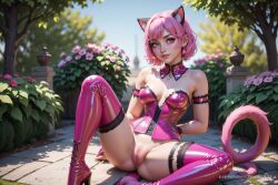 1girls ai_generated animal_ears arm_strap arm_support arms_behind_back artist_name bare_shoulders blurry blurry_background boots bottomless breasts bustier cat_ears cat_girl cat_tail corset day detached_collar earrings fake_animal_ears female flower gloves hi_res high_heels ichigo_momomiya jewelry knee_up lips looking_at_viewer medium_breasts mew_ichigo mole mole_on_breast nose outdoors parted_lips pink_eyes pink_flower pink_footwear pink_hair pink_thighhighs progenarts pussy short_hair sitting solo spread_legs strapless tail thigh_boots thighhighs tokyo_mew_mew tree uncensored
