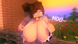 bell_collar big_breasts breasts cow_ears cow_print cubanapple female julia_(cubanapple) lactation minecraft mooing
