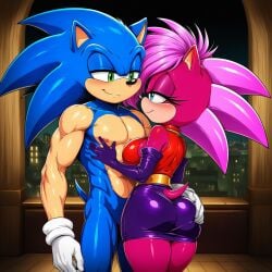 ai_generated ass ass_grab blue_body breasts clothed couple female from_behind green_eyes hug imminent_sex incest indoors long_dress looking_at_another looking_at_partner looking_pleasured love lovely magenta_fur male male/female night on_bed penis pink_hair purple_dress purple_skirt red_shirt seductive seductive_look sibling_romance sonia_the_hedgehog sonic_(series) sonic_the_hedgehog sonic_the_hedgehog_(series) sonic_underground straight