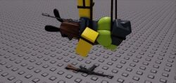 1girls 3d artist_request baseplate character_request female gun noob noob_(roblox) noobs_in_combat roblox roblox_game robloxian source_request suspended_in_midair tagme