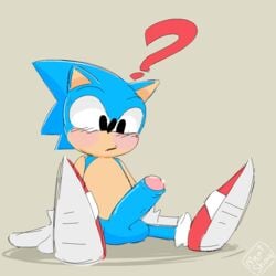 ? anthro balls blush clothing erection exposed_torso footwear handwear hedgehog humanoid_penis male male_only mammal meatshaq mostly_nude penis precum shoes signature sitting solo sonic_(series) sonic_the_hedgehog sweat uncut