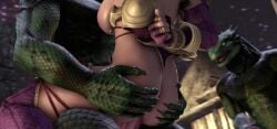 1girls 3d animated areolae ass ass_grab bondage breasts cum cum_in_pussy cum_inside deathbloomsva deplaps72 femsub group high_heel_boots high_heels interracial interspecies isabella_valentine kaminakirei lizard lizardman lizardman_(soul_calibur) nipples penetration penis restrained soul_calibur sound source_filmmaker standing standing_sex tagme video