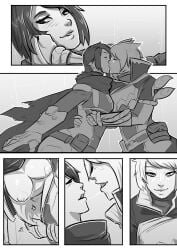 2017 awoken breasts closeup clothed_female comic comic_page hand_on_face holly_(destiny_oc) human kissing lirra_cal partially_clothed_female rifthebit saliva_strand saliva_string stripping undressing_another undressing_partner unitypressdigital