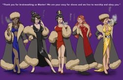 abs avatar_the_last_airbender azula black_hair brainwashing brown_hair castlevania coat corruption crossover danielwartist danny_phantom dark_skin dialogue dress elf elf_ears evil_smile female female_only femsub fur_coat goth goth_girl happy_trance hat high_heels hypnotic_eyes korra lenore_(castlevania) long_hair makeup overwatch ponytail pov_dom red_hair sam_manson short_hair smile smoke smoking spiral_eyes text the_legend_of_korra tracer twintails