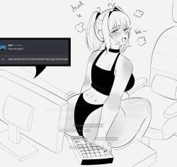 1girls absurd_res absurd_resolution absurdres ass ass_focus back back_view bare_shoulders beatrice_(kapelalie) big_ass big_breasts big_butt black_and_white black_panties black_underwear blush blush_lines blushing breasts bubble_ass bubble_butt busty computer computer_monitor curvaceous curvy curvy_female curvy_figure drunk drunk_bubble drunk_female fat_ass female female_focus female_only funny grayscale greyscale hi_res high_resolution highres huge_ass huge_butt humor kapelalie keyboard large_ass large_breasts meme monitor monochrome no_color oc on_desk on_table original original_character panties rear_view sideboob simple_background sitting sitting_on_desk sitting_on_table solo solo_female solo_focus tagme thick_ass thick_thighs thighs tied_hair twintails underwear voluptuous voluptuous_female white_background