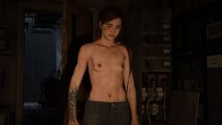 3d breasts brown_hair ellie_(the_last_of_us) ellie_williams female female_only hair mod nipples open_mouth partially_clothed scar screencap small_breasts standing tattoo the_last_of_us the_last_of_us_2 topless video_games