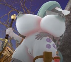 3d_(artwork) anthro areola big_breasts biped breasts detailed_background digital_media_(artwork) equid equine female fingers friendship_is_magic genitals grey_body grey_hair hair hasbro hi_res holding_melee_weapon holding_object holding_sword holding_weapon huge_breasts low-angle_view mammal marble_pie_(mlp) melee_weapon my_little_pony nipples outside purplefondue pussy solo sword thick_thighs weapon