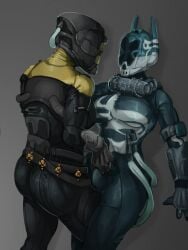 1futa 1futa1girl 1girl1futa 1girls ass bulge bulge_fondling bulge_rubbing bulge_through_clothing destiny_(game) destiny_(video_game) destiny_2 diving_suit female groping handjob_through_clothing holly_(destiny_oc) hunter_(destiny) large_penis lirra_cal masked masked_female masked_futa midnight_teeth skintight skintight_bodysuit submissive_futa warlock_(destiny)