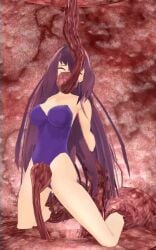 1girls 3d bondage fate/grand_order leotard red_eyes restrained scathach_(fate) solo tagme tentacle tentacle_in_mouth video