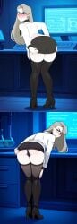 1girls 2025 ai_generated amelia_buck annoyed ass background bending_over blonde_hair butt civitai d3rmal eyebrows eyelashes female female_only frustrated labcoat laboratory long_sleeves looking_at_viewer multiple_images panties pulling_down_pants pulling_skirt scp_containment_breach scp_foundation solo stockings tagme tales_from_the_foundation thighhighs