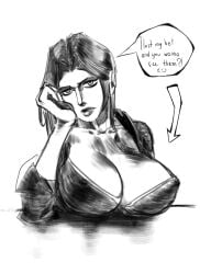 1girls 2d big_breasts bleach drawn english_text female female_only grayscale greyscale line_art long_hair looking_at_viewer lost_bet matsumoto_rangiku monochrome solo speech_bubble tagme tagme_(artist) text unknown_artist
