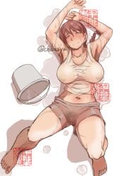 2d armpit_hair armpits arms_up braid busty chiba_shuusaku female female_focus female_only hourglass_figure navel pubes pubic_hair pussy ranma-chan ranma_1/2 ranma_saotome see-through see-through_clothing short_shorts tagme tank_top vagina wet wet_body wet_clothes wet_skin wide_hips