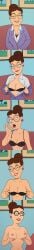 1girls 2025 ai_generated background bra breasts brown_hair civitai clipear d3rmal dr._amanda_rebecca earrings eyelashes family_guy female glasses grabbing grabbing_own_breast hairclip indoors jacket lipstick long_hair multiple_images naughty_face pulling_bra seductive seductive_eyes seductive_smile sitting smirk smug sofa solo standing tagme teeth wink