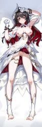 absurdres angry armpits bar_censor black_hair breasts censored chinese_commentary cleft_of_venus colored_inner_hair commentary_request dakimakura_(medium) dress female gloves highres honkai_(series) honkai_impact_3rd huiqian large_breasts long_hair looking_at_viewer lying merchandise_available multicolored_hair nipple_piercing nipples no_panties official_alternate_costume on_back piercing pussy red_eyes red_hair seele_(alter_ego) seele_vollerei seele_vollerei_(starchasm_nyx) solo toes two-tone_hair white_dress white_gloves