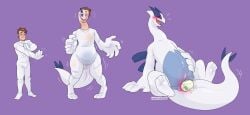 2021 andromorph anthro artist_name biped blue_markings blush bodily_fluids brown_hair bulge closed_eyes clothed clothed_human clothed_male clothing colored egg egg_from_pussy featureless_chest feet female front_view gender_transformation generation_2_pokemon genitals growth hair hand_on_floor hand_on_own_belly hhazard hi_res human human_to_anthro intersex legendary_pokemon looking_down_at_self lugia male male_human mammal markings motion_lines mta_transformation mti_transformation nintendo nude_andromorph nude_anthro open_mouth open_smile pickit pokemon pokemon_(species) pokemon_egg pregnant pregnant_anthro pregnant_female purple_background pussy shaded simple_background sitting sitting_on_ground size_transformation smile soles solo species_transformation spread_legs spreading standing sweat tail tail_between_legs tail_motion text three-quarter_view transformation transformation_sequence transformative_clothing white_body year