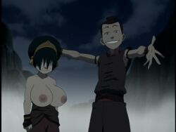 accurate_art_style avatar_the_last_airbender big_breasts black_hair clothing edit gigantic_breasts huge_breasts large_breasts male nipples poivoit screenshot screenshot_edit straight_hair toph_bei_fong