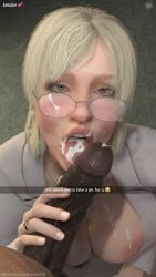 1boy 1boy1girl 1girls 3d after_fellatio after_oral big_breasts big_penis blonde_female blonde_hair blowjob blue_eyes breasts circumcised clothed_female_nude_male cock cum cum_in_mouth cum_on_breasts cum_on_tongue dark-skinned_male dark_skin dead_rising dialogue duo earrings english english_dialogue english_text exposed_breasts fellatio female glasses huge_breasts huge_cock interracial jessica_mccarney jewelry licking licking_penis light-skinned_female light_skin looking_at_viewer male male/female male_pov missed_call necklace netorare oral oral_sex pale-skinned_female pale_skin penis pov queen_of_spades ring snapchat straight text unseen_male_face