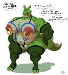 big_moobs black_mankini blue_mankini bobthetanuki breasts buff chubby chubby_male dragon green_body green_dragon green_skin huge_moobs male male_with_breasts mankini moobs morenatsu muscular nipple_piercing nipples piercing sexy tappei_midoriya