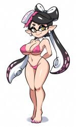 1girls ai_generated bikini breasts callie_(splatoon) cleavage earrings large_breasts long_hair pink_bikini simple_background splatoon white_background yellow_eyes
