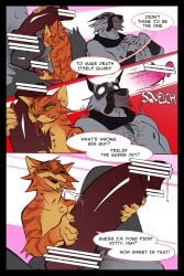 anal anal_sex animal_genitalia animal_penis anthro anus arm_wrapping arm_wraps balls belt blush bodily_fluids body_hair bottomwear canid canine canine_genitalia canine_penis canis censor_bar censored censored_genitalia cheek_tuft chest_hair chin_tuft claws closed_eyes clothing comic darkened_balls darkened_genitalia death_(puss_in_boots) defeated dialogue domestic_cat dominant dominant_male dreamworks dripping duo ears_down erection facial_markings facial_tuft fangs felid feline felis from_front_position fur fuzzy gag genital_fluids genitals green_eyes grey_body grey_fur hand_on_penis hands_together head_markings head_tuft hi_res holding_penis improvised_gag internal knot ksejl larger_penetrated licking looking_pleasured lying male male/male mammal markings mask_(marking) muzzle_(object) muzzled narrowed_eyes nervous nipples on_back open_mouth open_smile oral orange_body orange_fur pants pawpads penetration penile penile_spines penis penis_lick pivoted_ears precum precum_drip prodding prostate prostate_stimulation puss_in_boots_(dreamworks) puss_in_boots_(franchise) saliva saliva_on_penis saliva_string sex shy size_difference small_dom_big_sub smile speech_bubble surprise surprised_expression tabby_cat tears teeth text tied_muzzle tongue tongue_out torn_bottomwear torn_clothing torn_pants tuft undersized_oral whisker_spots wide_eyed wolf wrapped_arms wraps