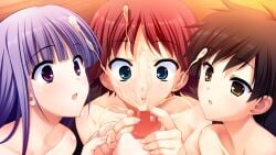 3girls black_hair blue_eyes blunt_bangs breasts censored collarbone completely_nude constricted_pupils cooperative_handjob cum cupping_hands ejaculation erection eyebrows_hidden_by_hair female fingernails fumio_(ura_fmo) game_cg glansjob grisaia_(series) grisaia_no_meikyuu group_sex handjob hands_up kaneda_saaya kazami_yuuji leaning_forward light_blush long_eyelashes long_hair long_sidelocks looking_at_penis looking_down looking_up mosaic_censoring multiple_girls non-web_source nude official_art open_mouth orgasm out_of_frame own_hands_together parted_lips penis penis_awe portrait pov projectile_cum purple_eyes purple_hair raised_eyebrows raised_inner_eyebrows red_hair sakuma_minori sakurai_mifuyu short_hair sidelocks sparkling_eyes straight surprised swept_bangs teamwork_(sexual) thick_eyelashes tomboy variant_set wide-eyed yellow_eyes