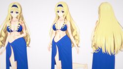 1girls 3d ass big_breasts bikini blonde_hair blue_bikini blue_eyes breasts busty cecilia_alcott cleavage drill_hair female female_only hairband hi_res infinite_stratos large_breasts legs looking_at_viewer multiple_views navel sarong smile solo thighs toned very_long_hair voluptuous