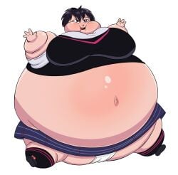 2d 2d_(artwork) 2d_artwork asian asian_female balloon_inflation black black_hair black_vest body_inflation inflation marvel panties peni_parker school_uniform schoolgirl short_hair skirt spider-man:_across_the_spider-verse spider-man:_into_the_spider-verse spiderverse tagme tagme_(artist) unknown_artist white_background white_skin