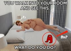 among_us artidemonboy bedroom belly blender blonde_hair chubby dragon_ball_z fat_female five_nights_at_freddy's five_nights_at_freddy's:_security_breach goku meme red_circle sleeping text thick_thighs vanessa_(fnaf)