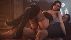 1boy 1girls 3d black_hair cd_projekt_red emhyr_var_emreis girl_on_top penis pussy qiousfm reverse_cowgirl_position the_witcher_(series) the_witcher_3:_wild_hunt vaginal_penetration yennefer