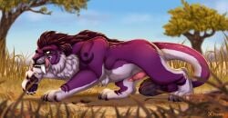animal_genitalia claws digital_drawing_(artwork) digital_media_(artwork) erection feet felid feline feral feral_only fur genitals hair hindpaw licking licking_lips licking_own_lips lion male male_only mammal nature nature_background outside pantherine pawpads paws penis plant prowling purple_body purple_fur self_lick semfy smile solo tail teeth tongue tongue_out tree xtreme3246 yellow_eyes