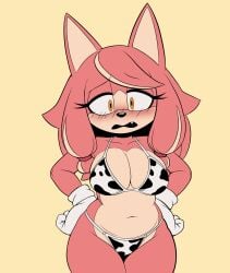 animal_ears animal_nose animal_print anthro bikini blush body_fur breasts cleavage clothing conductor's_wife_(sonic) cow_print cow_print_bikini cow_print_swimsuit female female_only fur furry furry_female genyacero gloves hair hands_on_hips hands_on_own_hips large_breasts long_hair looking_at_viewer mammal multicolored_hair navel oerba_yun_fang open_mouth orange_eyes print_bikini print_swimsuit red_hair solo sonic_(series) sonic_the_hedgehog_(series) standing streaked_hair swimsuit tail the_murder_of_sonic_the_hedgehog thick_thighs thighs two-tone_hair white_gloves wide_hips