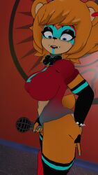 big_ass big_breasts curvy fake_penis fnia glamrock_frenni holding_microphone leotard looking_at_viewer microphone pretending shitpost side_view stupid suprised_look thicc thick vrchat vrchat_avatar