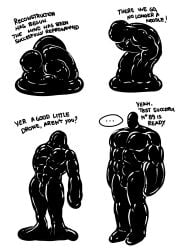 anthro comic dialogue dragon drone dronification furry goo_creature goo_transformation hair humanoid laboratory latex male male_only monochrome muscles muscular muscular_male null reptile slime solo solo_focus solo_male transformation trencalos