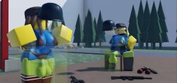 2boys 2girls 3d artist_request assault_gun_(nic) baseplate female gun male noob noob_(roblox) noobs_in_combat roblox roblox_game robloxian rocket_battery_(nic) source_request tagme