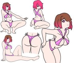 bete_noire betty_noire bikini bra brown_hair glitchtale panties pink_bra pink_eyes pink_hair pink_panties short_hair white_background