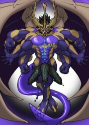 anthro balls big_balls big_penis blue_body canine_penis claws cock demon dick engis_(trencalos) furry gay goo_creature homosexual horn male male/male male_only mane markings multiple_penises muscles muscular muscular_male penis shark shark_tail slime testicles trencalos tusks wings