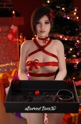 1girls ada_wong ada_wong_(adriana) ball_gag burnedbone3d christmas christmas_tree collar female gift_wrapped handcuffs resident_evil solo_dickgirl sucking