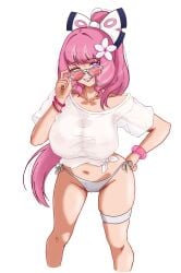 absurdres bikini female hal_san highres klara_(pokemon) nintendo pink_hair pokemon pokemon_swsh ponytail see-through_clothes swimsuit