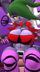 abs big_ass big_breasts fnia roxanne_wolf sitting spread_legs thick_thighs thighs tongue_out tubetop vrchat vrchat_avatar