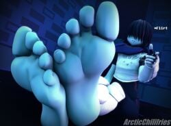 1other 3d 3d_model arcticchilifries blue_skin deltarune enby feet feet_up foot_fetish foot_focus foot_tease kris_(deltarune) non-binary nonbinary nonbinary_(lore) pointing_at_viewer soles toes