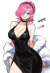 1girls adult adult_female big_breasts black_choker black_clothes black_dress black_outfit black_topwear blue_eyes blue_eyes_female breasts busty busty_female busty_girl choker cleavage closed_mouth_smile clothes collarbone curvaceous curvaceous_body curvaceous_female curvaceous_figure curvaceous_hips curvy curvy_body curvy_female curvy_figure curvy_hips dress earrings female female_focus female_only hair_over_one_eye hairband high_resolution highres hourglass_figure kasumi6 large_breasts lean_figure lips looking_at_viewer mature mature_female narrow_waist one_piece outfit parted_bangs pink_eyebrows pink_hair pink_hair_female plump_breasts short_hair shoulders simple_background slender_body slender_waist slim_waist smile smiley_face smiling smiling_at_viewer smirk solo standing thick_thighs thighs topwear upper_body vinsmoke_reiju white_background wide_hips