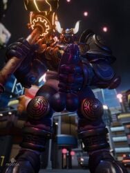 2025 2_horns 3:4 3d_(artwork) 3d_background absurd_res anthro armor artist_logo artist_name balls big_balls big_penis black_fingernails black_helmet black_nails blizzard_entertainment blue_lighting bottomwear bovid bovine breastplate city city_background clothing colored_nails digital_media_(artwork) erection european_mythology facial_piercing fingernails footwear frogtoa genitals glans glowing glowing_eyes greaves greek_mythology grey_body grey_skin hammer hi_res holding_hammer holding_melee_weapon holding_object holding_polearm holding_tool holding_weapon hooved_plantigrade hooved_toes hooves horn knee_pads logo loincloth looking_at_viewer looking_down looking_down_at_viewer low-angle_view male mammal masturbation melee_weapon minotaur minotaur_reinhardt muscular muscular_anthro muscular_male mythology nails night nose_piercing nose_ring overwatch penis piercing pink_lighting plantigrade polearm reinhardt_(overwatch) ring_piercing sandals septum_piercing septum_ring shoes sky solo spaulder text tools truck vambrace vehicle weapon white_bottomwear white_clothing white_horn white_loincloth yellow_eyes