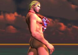 3d ass bara beach blizzard_entertainment blonde_hair cole_cassidy facial_hair lifeguard_cassidy male male_only muscle nude outdoors overwatch solo source_filmmaker yaoi