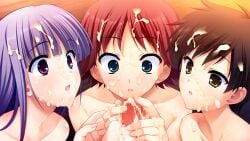 3girls after_ejaculation black_hair blue_eyes blunt_bangs breasts censored collarbone completely_nude constricted_pupils cooperative_handjob cum cum_on_body cum_on_chest cum_on_hair cum_on_hands cum_on_penis cupping_hands erection eyebrows_hidden_by_hair facial female fingernails fumio_(ura_fmo) game_cg glansjob grisaia_(series) grisaia_no_meikyuu group_sex handjob hands_up kaneda_saaya kazami_yuuji leaning_forward light_blush long_eyelashes long_hair long_sidelocks looking_at_penis looking_down looking_up mosaic_censoring multiple_girls non-web_source nude official_art open_mouth out_of_frame own_hands_together parted_lips penis penis_awe portrait pov purple_eyes purple_hair raised_eyebrows raised_inner_eyebrows red_hair sakuma_minori sakurai_mifuyu short_hair sidelocks sparkling_eyes straight surprised swept_bangs teamwork_(sexual) thick_eyelashes tomboy variant_set wide-eyed yellow_eyes