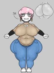 angelh96334 big_ass clothed curvy earrings enormous_ass fat fat_ass jeans mole mole_under_mouth oc original original_character pink_and_black_hair short_hair shortstack suzuki