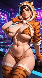 ai_art ai_assisted ai_generated asian asian_female big_breasts breasts costume d.va gigantic_breasts hana_song huge_breasts nightclub overwatch overwatch_2 tiger_costume tiger_ears